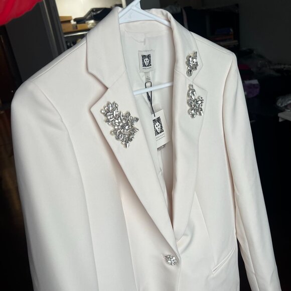Anne Klein Womens One Button Blazer Embellished Notched Collar Sz 4 Off White - Picture 13 of 13